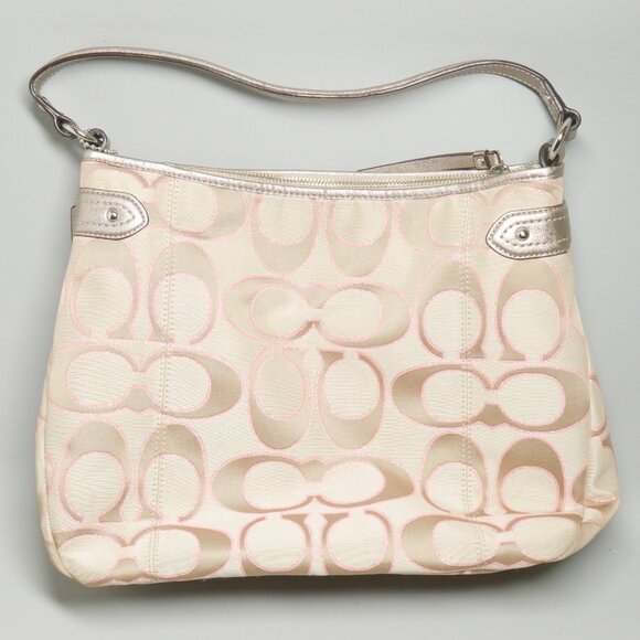 Coach Metallic Pink Daisy Outline Signature Metallic Hobo Bag Clean Gently Used - Picture 3 of 7